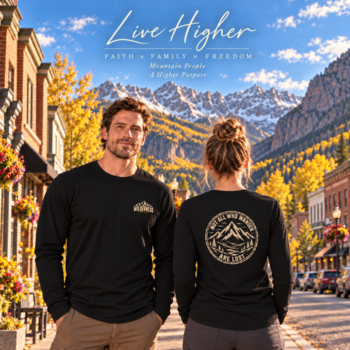 Mountain Faith | Wilderness-Not All Who Wander Are Lost — Long-Sleeve Mountain Graphic | Veteran-Owned Small Business | Liberty & Victory Co.