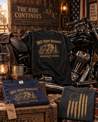 Midnight Rider T-Shirt — We Ride Tonight Motorcycle Club Vintage Flag Tee