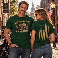 Patriotic Faith | We Ride Tonight — Midnight Rider: The Ride Continues — Premium Front + Back 1775 T-Shirt | Veteran-Owned Small Business | Liberty & Victory Co.