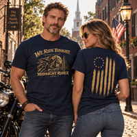 Patriotic Faith | We Ride Tonight — Midnight Rider: The Ride Continues — Premium Front + Back 1775 T-Shirt | Veteran-Owned Small Business | Liberty & Victory Co.