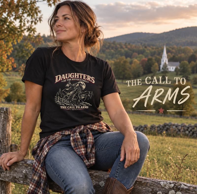 Patriotic Faith | Daughters of the Revolution — Sybil Edition-The Call to Arms Women's T-Shirt | Veteran-Owned Small Business | Liberty & Victory Co.