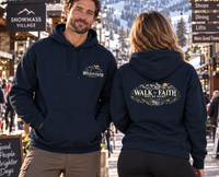 Christian | Walk by Faith — Front + Back Hoodie 2 Cor 5:7 Mountain Scripture Pullover | Veteran-Owned Small Business | Liberty & Victory Co.