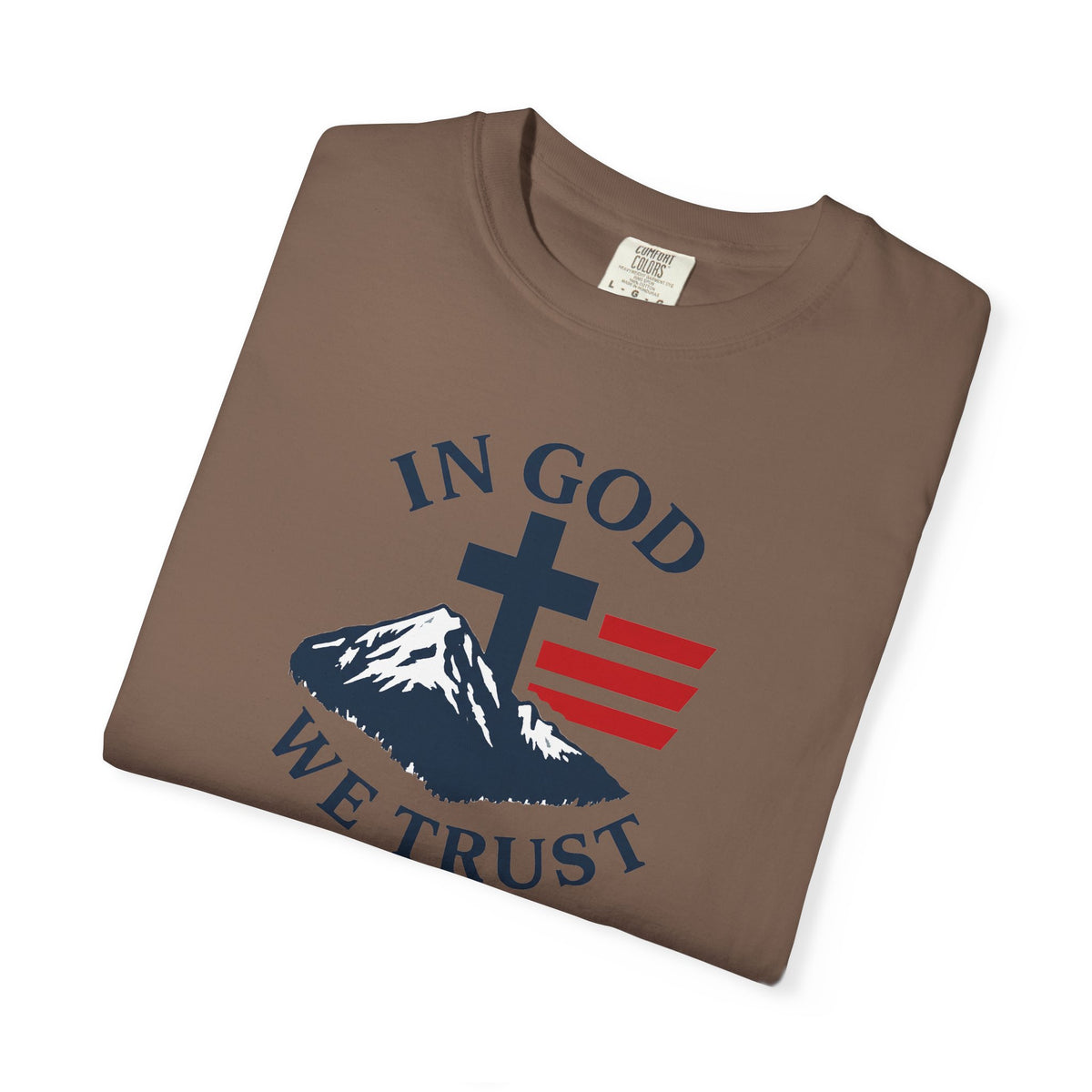 In God We Trust Christian Cross Mountain Tee | Faith Patriotic Shirt