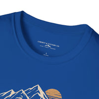 Christian | Walk by Faith — T-Shirt 2 Corinthians 5:7 Mountain Hiker Graphic | Veteran-Owned Small Business | Liberty & Victory Co.