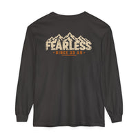Mountain Faith | Fearless Altitude Since 33 AD — Garment-Dyed Long Sleeve Altitude Cross Graphic | Veteran-Owned Small Business | Liberty & Victory Co.