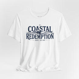 Coastal Faith T-Shirt | Coastal Redemption Est. 33 AD | Nautical Wave Graphic | Signature Line | Veteran-Owned | Liberty & Victory Co.