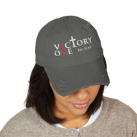 Victory One Embroidered Distressed Hat — Christian Cross Baseball Cap