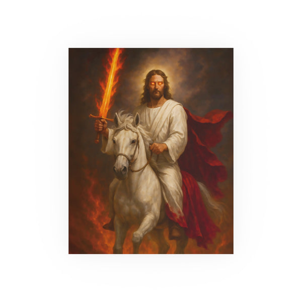 Jesus on a White Horse Poster — Fiery Sword Religious Art Print (Satin/Matte)