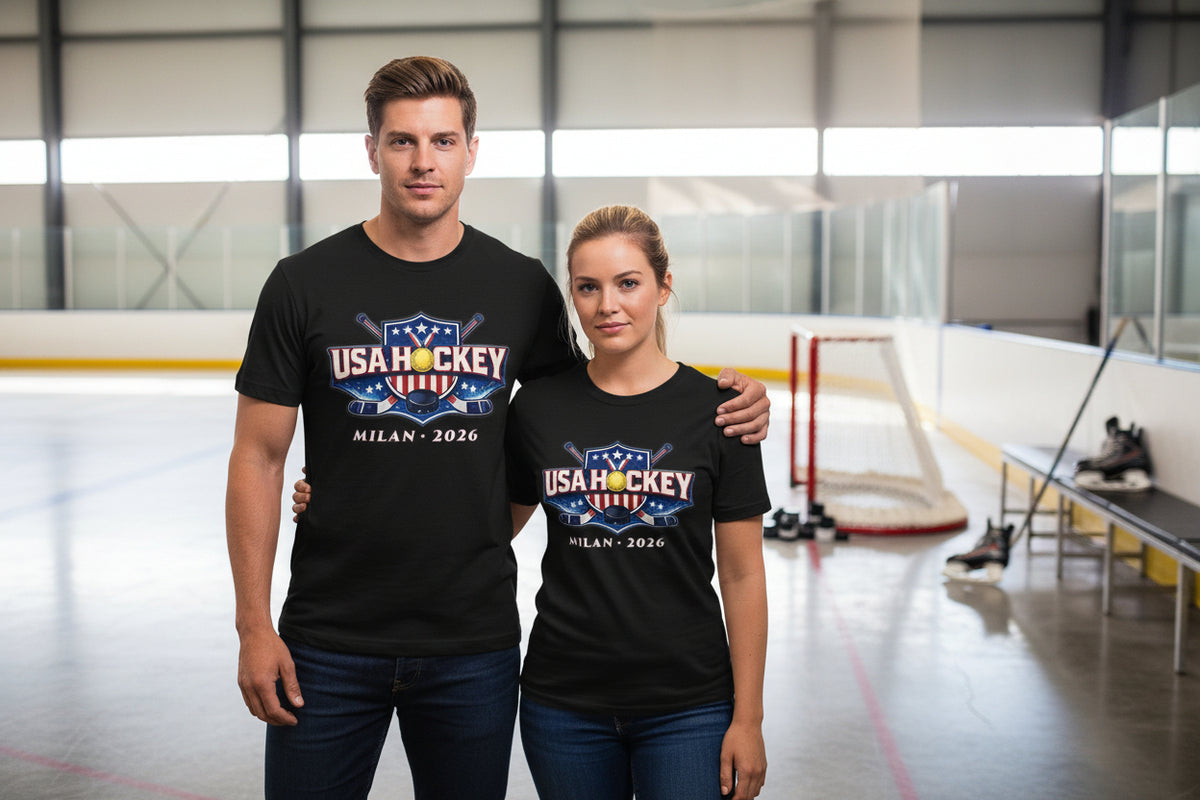 USA Hockey T-Shirt | Milan Italy 2026 Patriotic Tee | Veteran-Owned | Liberty & Victory