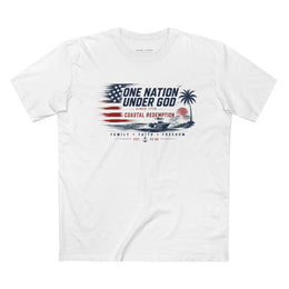 Salt & Salvation Patriotic T-Shirt | One Nation Under God × Coastal Redemption | Family Faith Freedom | Signature Line | Veteran-Owned | Liberty & Victory Co.