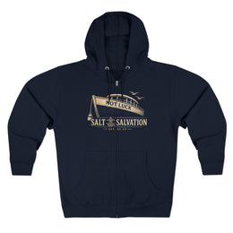Coastal Faith Zip Hoodie | Salt & Salvation "Not Luck" Boat Graphic Full-Zip | Veteran-Owned | Liberty & Victory Co.