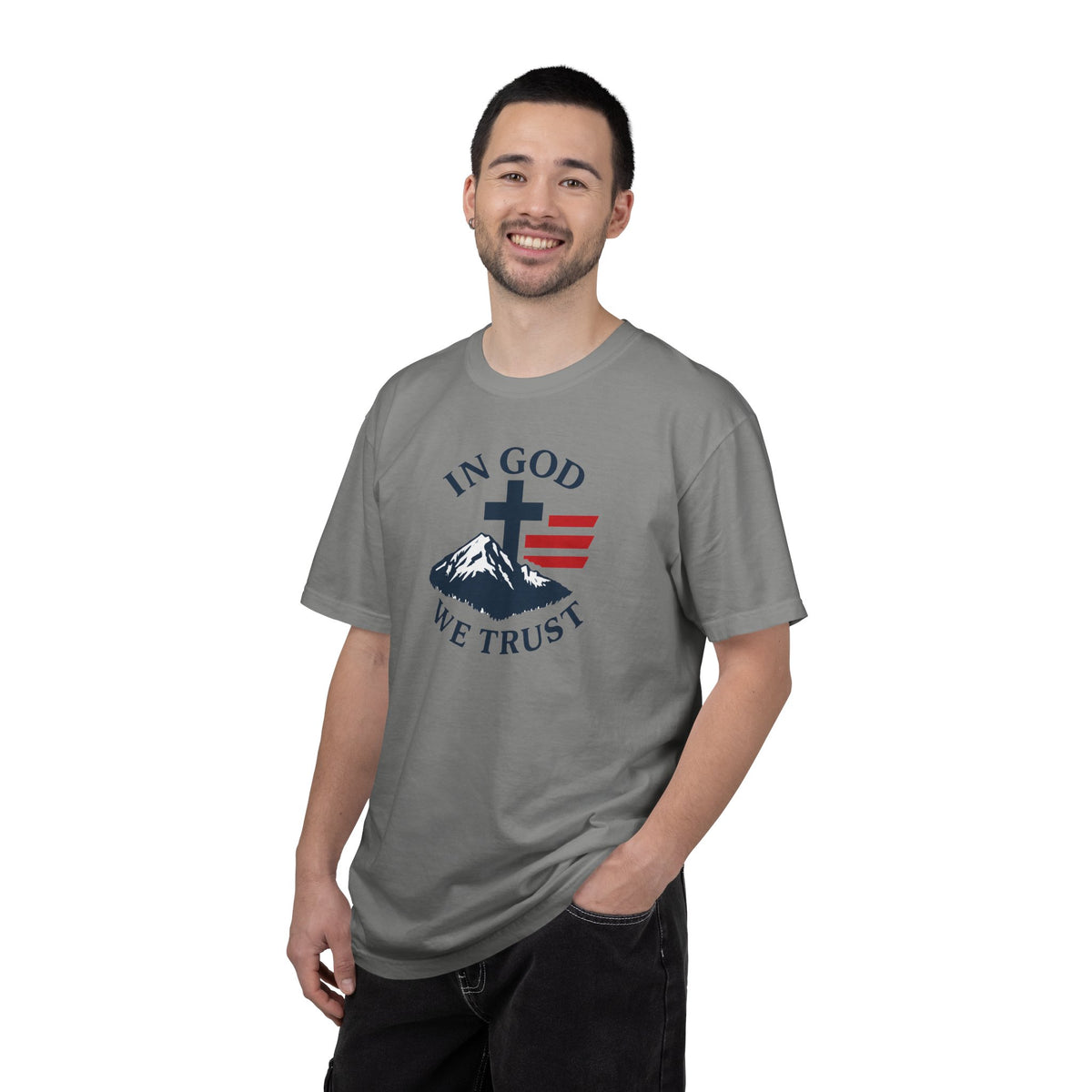 In God We Trust Christian Cross Mountain Tee | Faith Patriotic Shirt