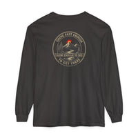 Coastal Faith | Not All Who Wander Are Lost — Garment-Dyed Long Sleeve Tee | Compass + Mountain Badge | Veteran-Owned Small Business | Liberty & Victory Co.