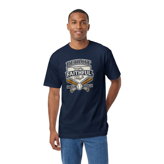 Faith & Sport T-Shirt | Detroit Faithful Crossed Bats Vintage Baseball Tee | Victory-In-One | Liberty & Victory