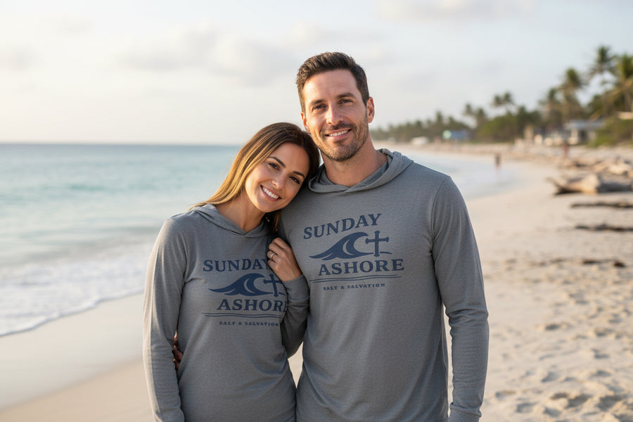 Christian Coastal Hoodie Long Sleeve | Sunday Ashore Faith Design | Veteran-Owned | Liberty & Victory