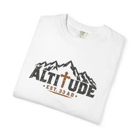 Mountain Faith | Altitude Est. 33 AD — Heritage Garment-Dyed T-Shirt Mountain Cross Graphic | Veteran-Owned Small Business | Liberty & Victory Co.