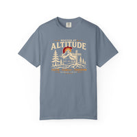 Christian T-Shirt | Rooted in Altitude & Faith | Mountain + Rising Sun | Garment-Dyed | Wonder & Wander | Signature Line | Veteran-Owned | Liberty & Victory Co.