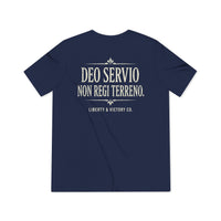 Patriotic Faith T-Shirt | Deo Servio Rejected Stamp Ultra-Premium Tri-Blend Tee | Liberty-In-One | Liberty & Victory