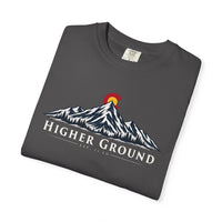 Mountain Faith | Higher Ground — T-Shirt | Colorado Flag Sunset Graphic | Veteran-Owned Small Business | Liberty & Victory Co.