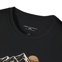 Christian | Walk by Faith — T-Shirt 2 Corinthians 5:7 Mountain Hiker Graphic | Veteran-Owned Small Business | Liberty & Victory Co.