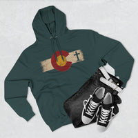 Christian Hoodie | Rooted in Faith | Colorado Flag | Distressed Three-Panel State Logo | Wonder & Wander | Signature Line | Veteran-Owned | Liberty & Victory Co.