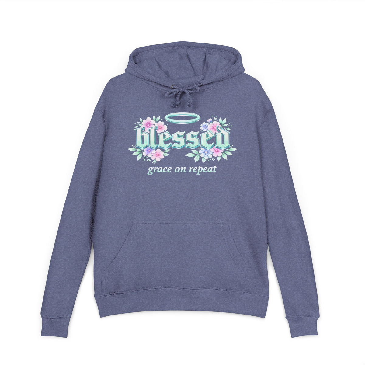 Blessed Hoodie — "Blessed: Grace on Repeat" Floral Christian Pullover