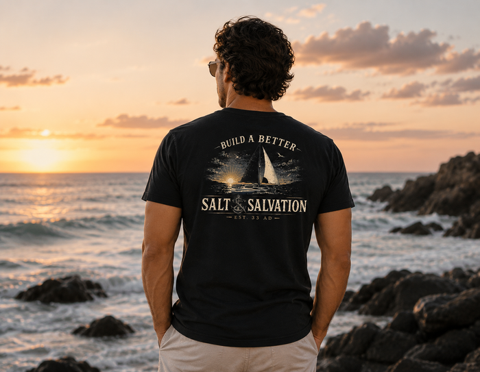 Christian Faith T-Shirt | Build a Better Boat Sailboat Signature | Salt & Salvation | Liberty & Victory