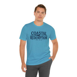Coastal Faith T-Shirt | Coastal Redemption Est. 33 AD | Nautical Wave Graphic | Signature Line | Veteran-Owned | Liberty & Victory Co.