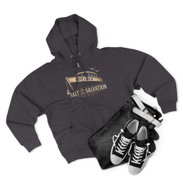 Coastal Faith Zip Hoodie | Salt & Salvation "Not Luck" Boat Graphic Full-Zip | Veteran-Owned | Liberty & Victory Co.