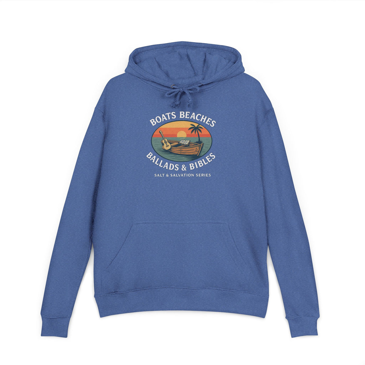 Hoodie - "Boats Beaches Ballads & Bibles" Retro Coastal Pullover