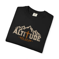 Mountain Faith | Altitude Est. 33 AD — Heritage Garment-Dyed T-Shirt Mountain Cross Graphic | Veteran-Owned Small Business | Liberty & Victory Co.