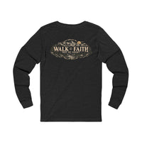 Mountain Faith| Walk by Faith — Long-Sleeve T-Shirt Front + Back Mountain Graphic | Veteran-Owned Small Business | Liberty & Victory Co.