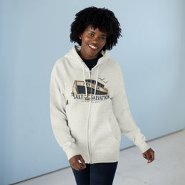Coastal Faith Zip Hoodie | Salt & Salvation "Not Luck" Boat Graphic Full-Zip | Veteran-Owned | Liberty & Victory Co.