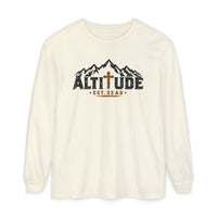 Mountain Faith | Altitude Est. 33 AD — Heritage Garment-Dyed Long Sleeve Mountain Cross Graphic | Veteran-Owned Small Business | Liberty & Victory Co.