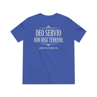 Patriotic Faith T-Shirt | Deo Servio Rejected Stamp Ultra-Premium Tri-Blend Tee | Liberty-In-One | Liberty & Victory