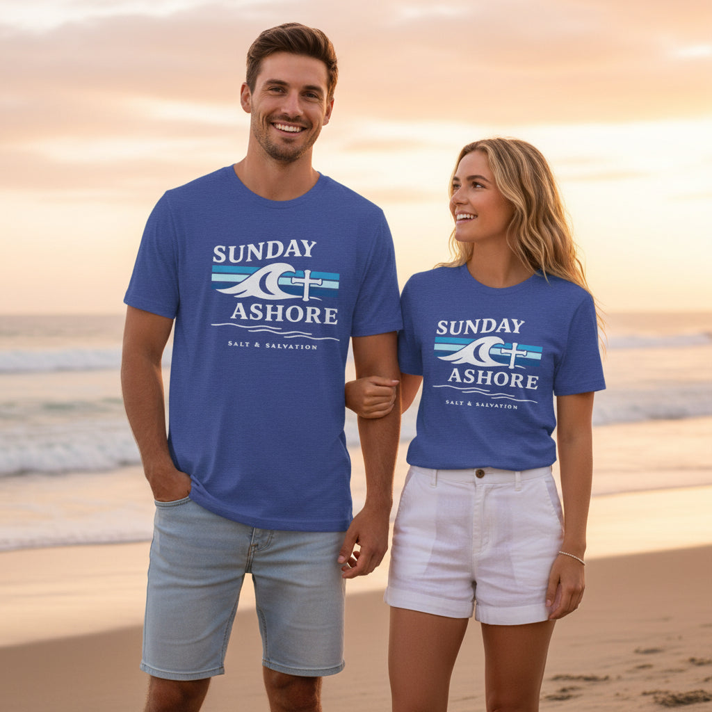 Sunday Ashore Beach Tee | Coastal Surf Faith T-Shirt