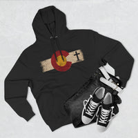 Christian Hoodie | Rooted in Faith | Colorado Flag | Distressed Three-Panel State Logo | Wonder & Wander | Signature Line | Veteran-Owned | Liberty & Victory Co.
