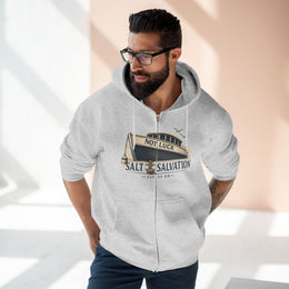 Coastal Faith Zip Hoodie | Salt & Salvation "Not Luck" Boat Graphic Full-Zip | Veteran-Owned | Liberty & Victory Co.