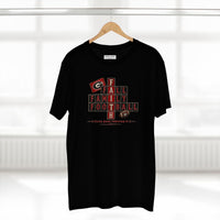 Faith & Sport | Fall Family Football — T-Shirt Faith Runs Through It-Georgia Bulldogs Edition | Game Day Faith Tee | Veteran-Owned Small Business | Liberty & Victory Co.