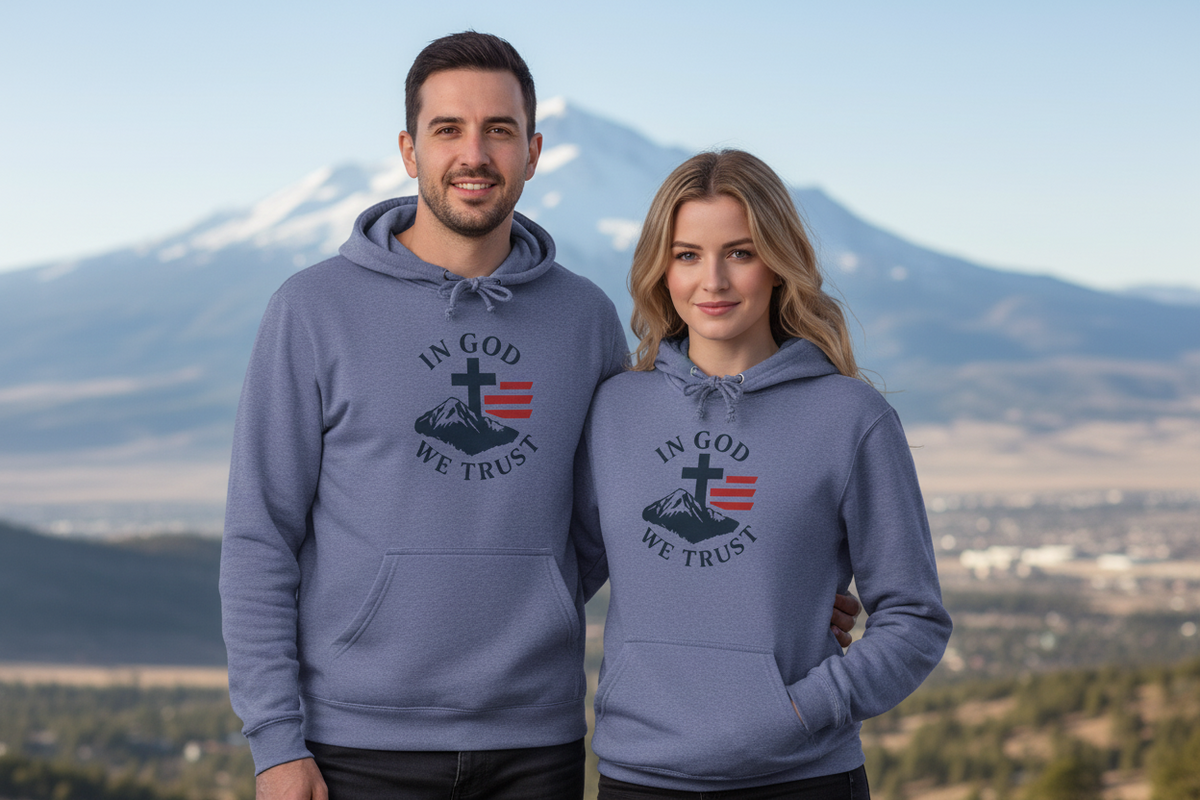 Christian Hoodie — "In God We Trust" Cross & Flag Pullover