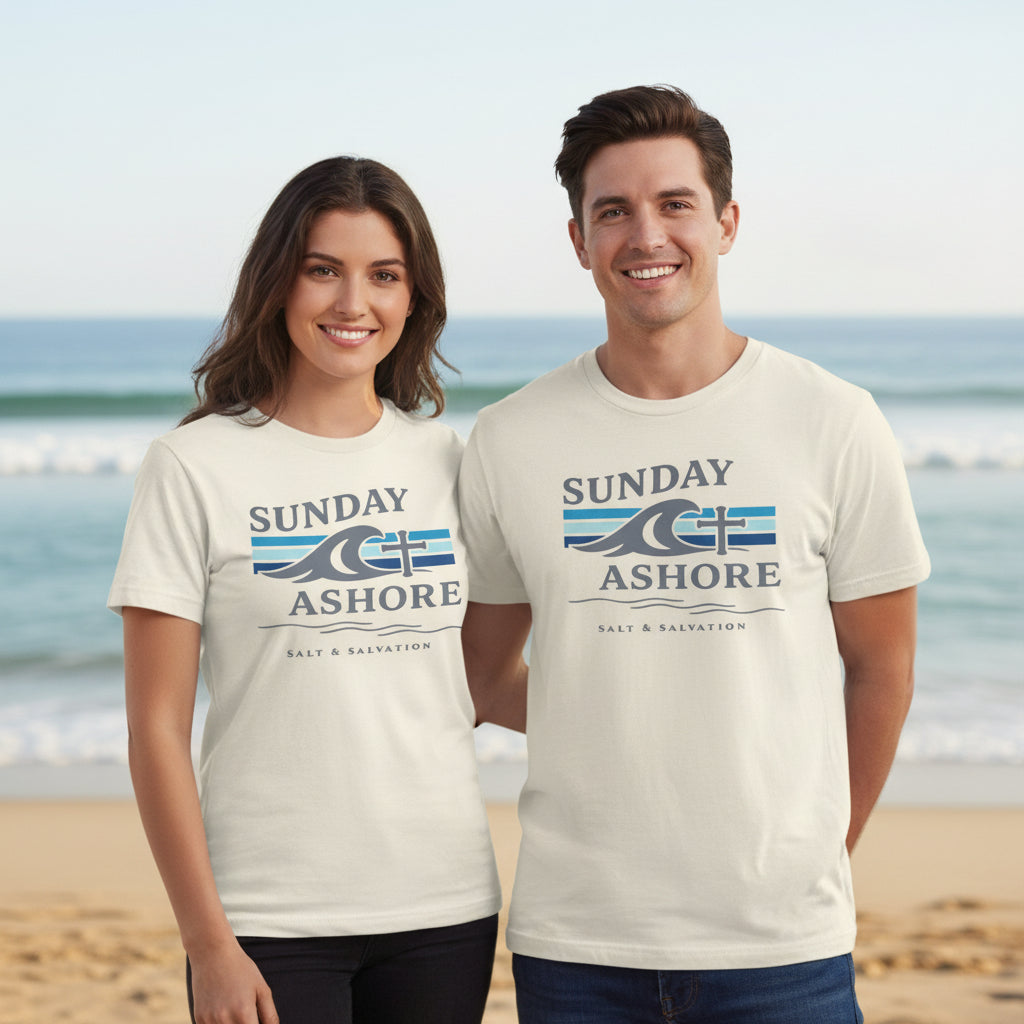 Sunday Ashore Tee - Coastal Surf Wave Graphic T-Shirt
