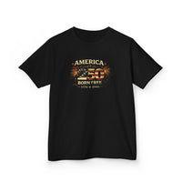 Patriotic Kids T-Shirt | America 250 Born Free Fireworks | Liberty & Victory