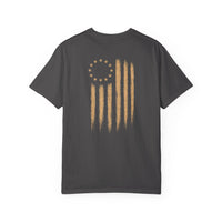 Patriotic Faith | We Ride Tonight — Heritage Tee | Battle Flag × Revere Edition | Veteran-Owned Small Business | Liberty & Victory Co.