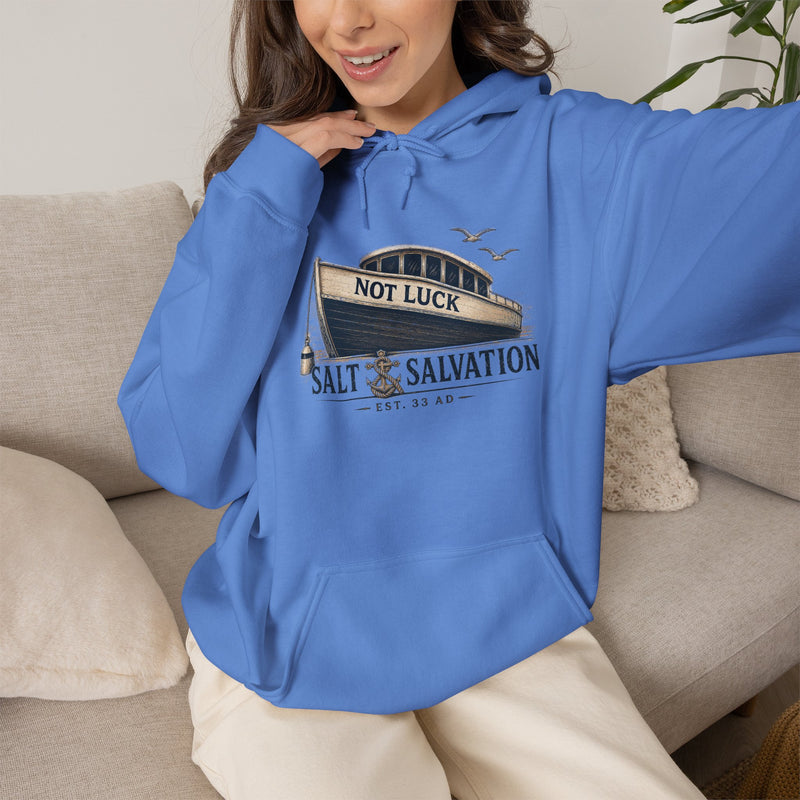 Coastal Faith Hoodie | Salt & Salvation "Not Luck" Nautical Anchor Sweatshirt | Veteran-Owned | Liberty & Victory Co.