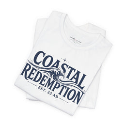 Coastal Faith T-Shirt | Coastal Redemption Est. 33 AD | Nautical Wave Graphic | Signature Line | Veteran-Owned | Liberty & Victory Co.