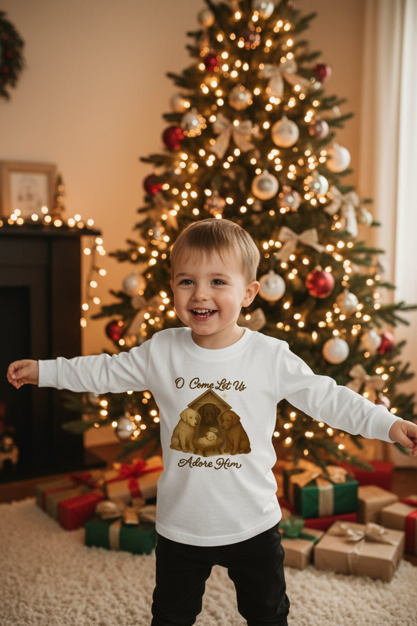 O Come Let Us Adore Him â€“ Nativity Pups Christmas Crewneck