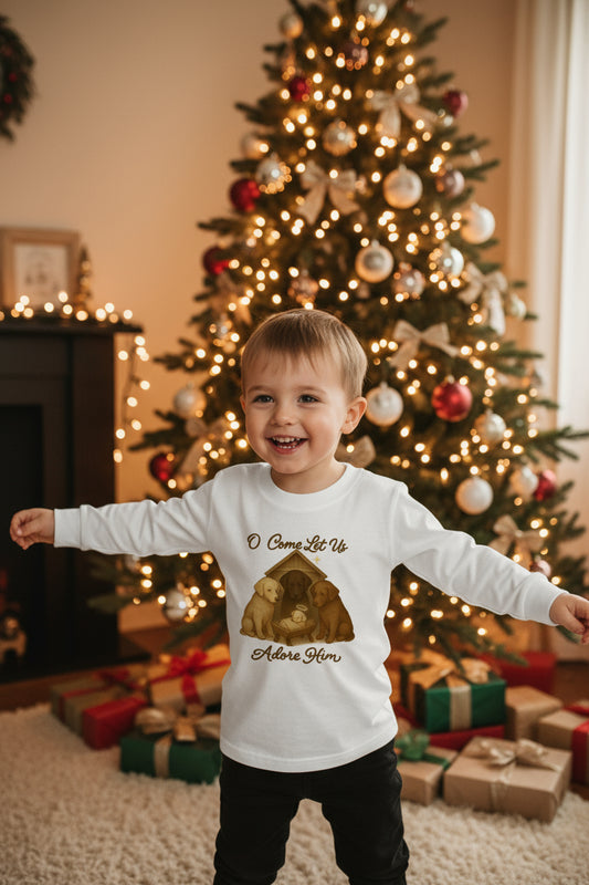 O Come Let Us Adore Him â€“ Nativity Pups Christmas Crewneck