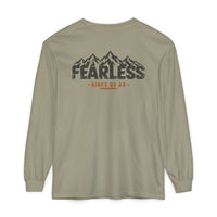 Mountain Faith | Fearless Altitude Since 33 AD — Garment-Dyed Long Sleeve Altitude Cross Graphic | Veteran-Owned Small Business | Liberty & Victory Co.