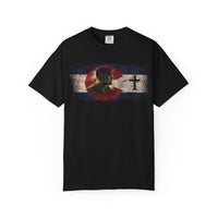Colorado Flag Victor T-Shirt — Distressed Colorado Flag with Victor& Cross Accent