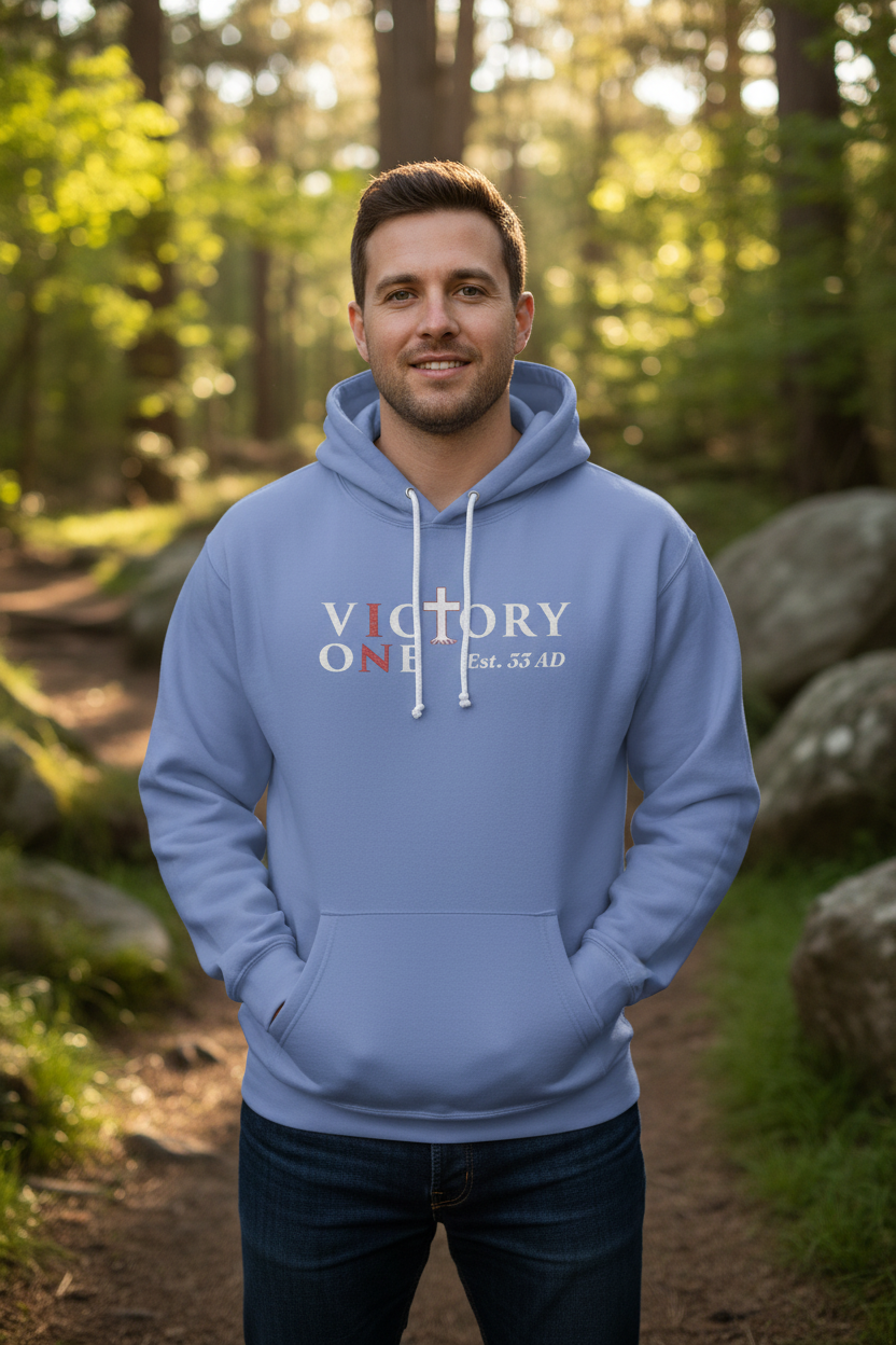 Christian Hoodie Big and Tall | Victory in One Faith Sweatshirt | Veteran-Owned | Liberty & Victory